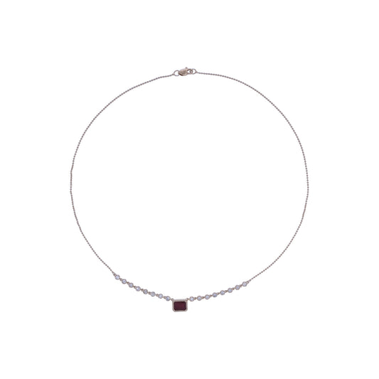CN97270RU7X5. 14K Solid Gold Diamond & Ruby Petite Rectangle Necklace