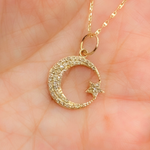 Load image into Gallery viewer, 14K Solid Gold Moon and Star Charm with Diamonds. GDP489