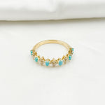 Load image into Gallery viewer, RAF01630TQ. 14K Solid Yellow Gold Diamond and Turquoise Flower and Baguette Ring