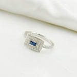 Load image into Gallery viewer, 14K Solid White Gold Diamond and Blue Sapphire Rectangle Ring.