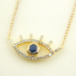 Load image into Gallery viewer, NFC70804BS. 14k Solid Yellow Gold, Diamonds & Precious Stone Cable Link Evil Eye Necklace