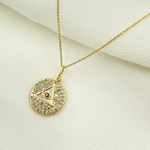 Load image into Gallery viewer, GDP359. 14K Solid Gold Charm Circle Pendant with Diamonds & Gemstone