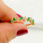 Load image into Gallery viewer, 14K Solid Yellow Gold Diamond and Emerald Flower and Baguette Ring.