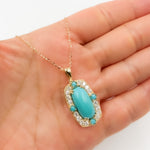 Load image into Gallery viewer, CP97140TQ15X7.5. 14k Solid Gold Diamond and Turquoise Fancy Rectangle Necklace