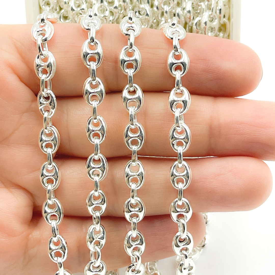 V37SS. 925 Sterling Silver Puff Marina Chain