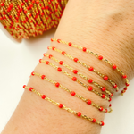 Load image into Gallery viewer, Gold Plated Sterling Silver Enamel Red Color Cable Chain