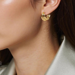 Load image into Gallery viewer, 14K Gold Textured Triple Line Hollow Hoop Earrings