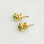 Load image into Gallery viewer, ER418281EM. 14K Solid Yellow Gold Diamond and Emerald Flower Stud Earring