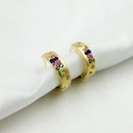 Load image into Gallery viewer, HP402696. 14K Solid Yellow Matte Gold Diamond and Multi Sapphire Hoop Earring