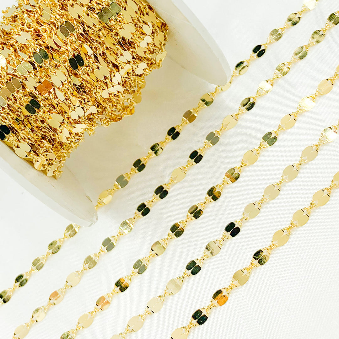 V19GP. Gold Plated 925 Sterling Silver Flat Marina Link Chain