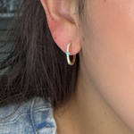 Load image into Gallery viewer, EHC56665TQ. 14k Solid Gold Diamond and Turquoise Hoops