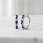 Load image into Gallery viewer, CE97504BS4X3. 14K Solid White Gold Blue Sapphire Oval Hoops