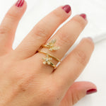 Load image into Gallery viewer, 14K Solid Gold Yellow Butterfly and Flower Ring.
