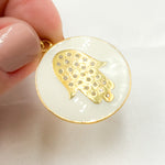 Load image into Gallery viewer, Buy Now Sterling Silver Round Hamsa Enamel Pendant