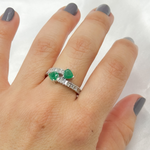 Load image into Gallery viewer, 14K Solid Gold Diamond & Emerald Double Line Heart Ring.