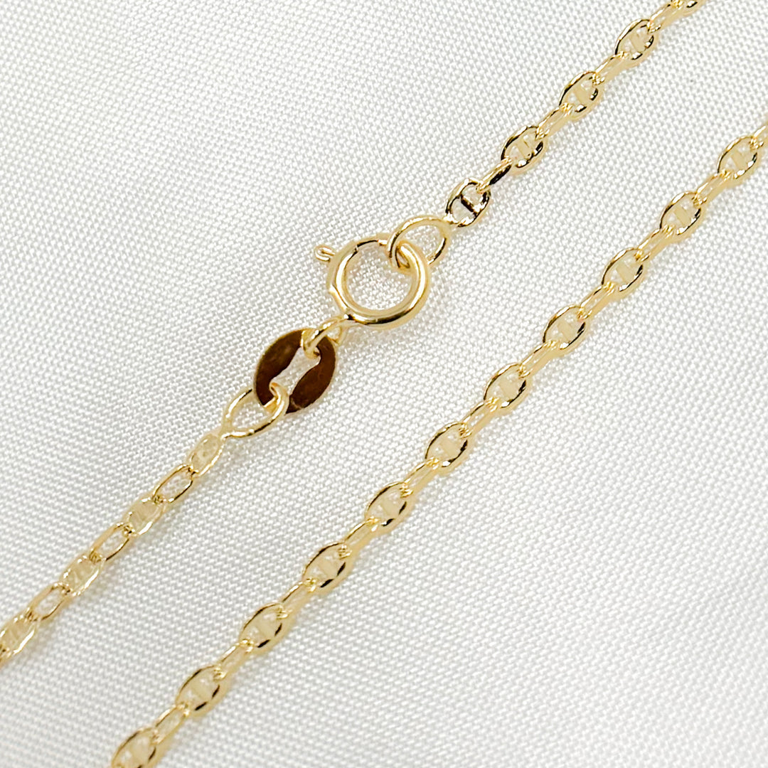 14K Solid Gold Smooth Marina and Cable Links Chain