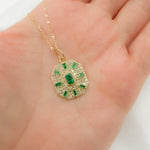 Load image into Gallery viewer, GDP652. 14k Solid Gold Diamond and Emerald Octagon Charm