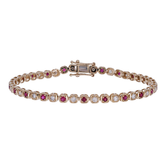 BFK60977RU. 14K Solid Gold Diamond and Ruby Bracelet