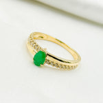 Load image into Gallery viewer, 14K Solid Yellow Gold Diamond and Emerald Double Line Drop Ring.