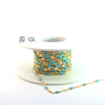 Load image into Gallery viewer, V269TURGF. Gold Filled Turquoise Color Enamel Marina Link Chain