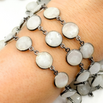 Load image into Gallery viewer, White Moonstone Round Shape Bezel Oxidized Wire Chain. WMS5