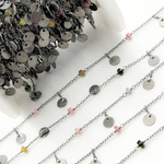 Load image into Gallery viewer, Multi Tourmaline and Dangle Disc Oxidized Wire Chain. MTO10