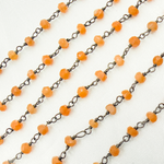 Load image into Gallery viewer, Peach Moonstone Wire Wrap Chain made with Black Rhodium Plate 925 Sterling Silver. MS36