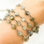 Load image into Gallery viewer, Labradorite Coin Oxidized Wire Chain. LAB62