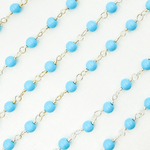 Load image into Gallery viewer, Turquoise Color Smooth Beads 925 Sterling Silver Wire Chain. TRQ39
