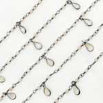 Load image into Gallery viewer, Coated Peach Moonstone & CZ Dangle Oxidized Wire Chain. CMS38