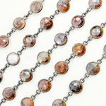 Load image into Gallery viewer, Coated Chocolate Moonstone Round Shape Bezel Oxidized Wire Chain. CMS13