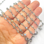 Load image into Gallery viewer, Labradorite Ball Stone Black Rhodium 925 Sterling Silver Wire Chain. LAB59