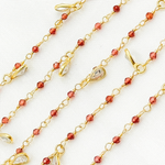 Load image into Gallery viewer, Garnet & CZ Dangle Gold Plated Wire Chain. GAR6