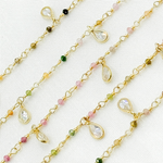 Load image into Gallery viewer, Multi Tourmaline & CZ Dangle Gold Plated Wire Chain.