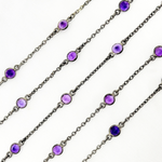 Load image into Gallery viewer, Amethyst Round Shape Bezel Oxidized Wire Chains