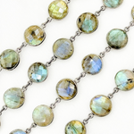 Load image into Gallery viewer, Labradorite Round Shape Bezel Oxidized Wire Chain. LAB115