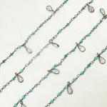 Load image into Gallery viewer, Black Rhodium 925 Sterling Silver Wire Wrap Chain with 2mm Turquoise and CZ. TRQ17