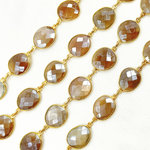 Load image into Gallery viewer, Coated Light Grey Organic Shape Bezel Gold Plated Wire Chain. CMS24