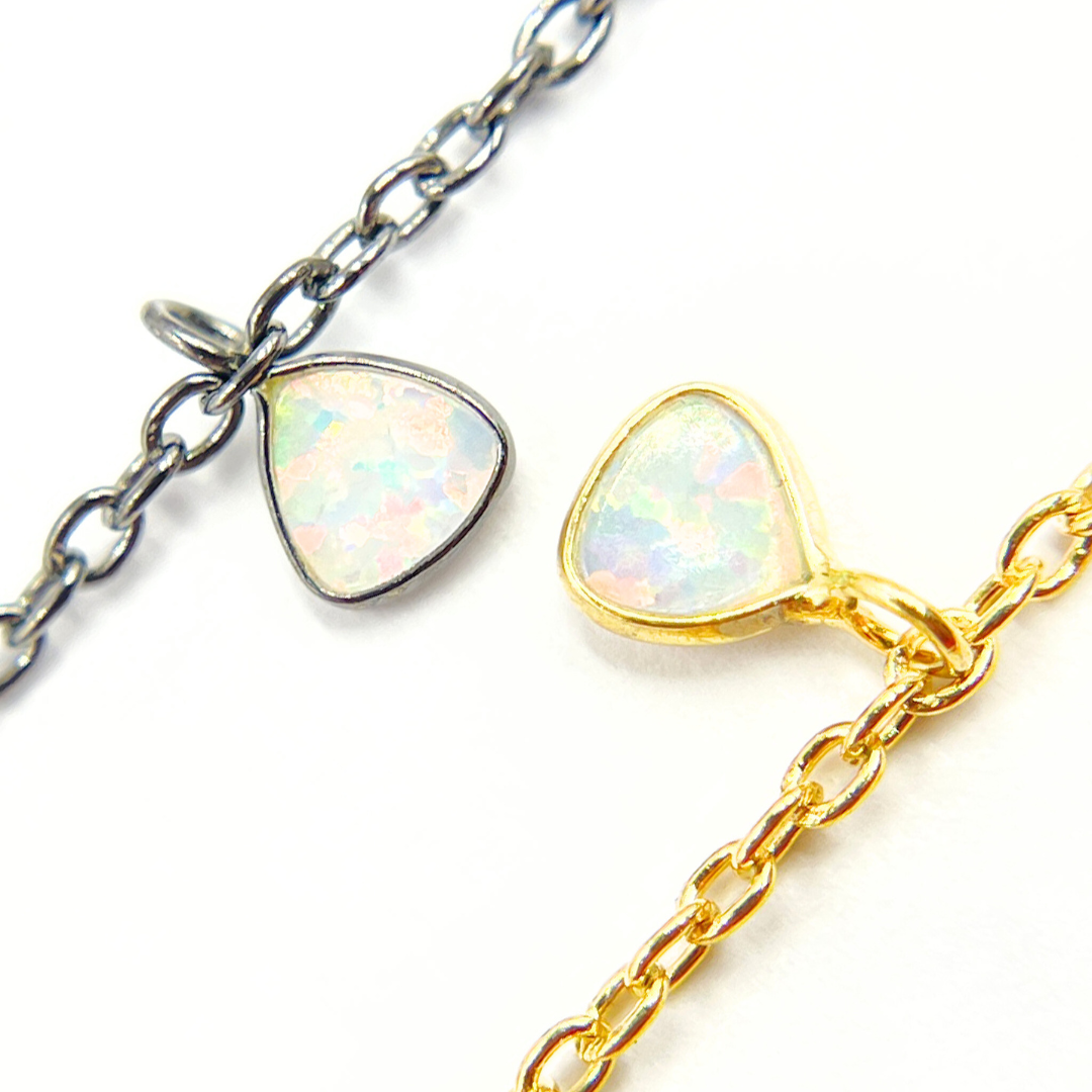 Created White Opal Triangle Shape Dangle Chain. CWO5