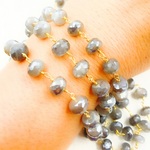 Load image into Gallery viewer, Coated Grey Moonstone Gold Plated Wire Chain. CMS81