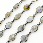 Load image into Gallery viewer, Labradorite Smooth Mix Shape Bezel Oxidized Wire Chain. LAB118
