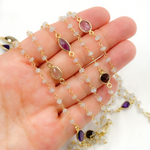 Load image into Gallery viewer, White Moonstone & Multi Stone Gold Plated Wire Chain