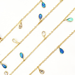 Load image into Gallery viewer, Created Blue Opal & CZ Tear Drop Shape Dangle Chain