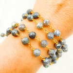 Load image into Gallery viewer, Coated Labradorite Round Gold Plated Wire Chain. CLB33