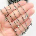 Load image into Gallery viewer, Chrysocolla & CZ Dangle Oxidized Wire Chain. CHR27