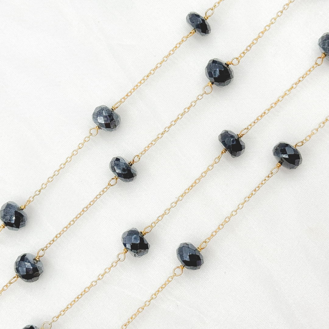 Coated Black Spinel Gold Plated Wire Chain. CBS22