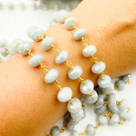 Load image into Gallery viewer, Coated Milky Aquamarine Faceted Rondel Gold Plated Wire Chain. AQU20
