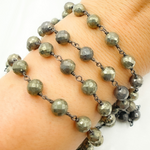 Load image into Gallery viewer, Pyrite Faceted Round Shape Oxidized Wire Chain. PYR47