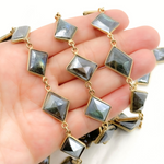 Load image into Gallery viewer, Coated Labradorite Rhomb Shape Bezel Gold Plated Wire Chain. CLB65