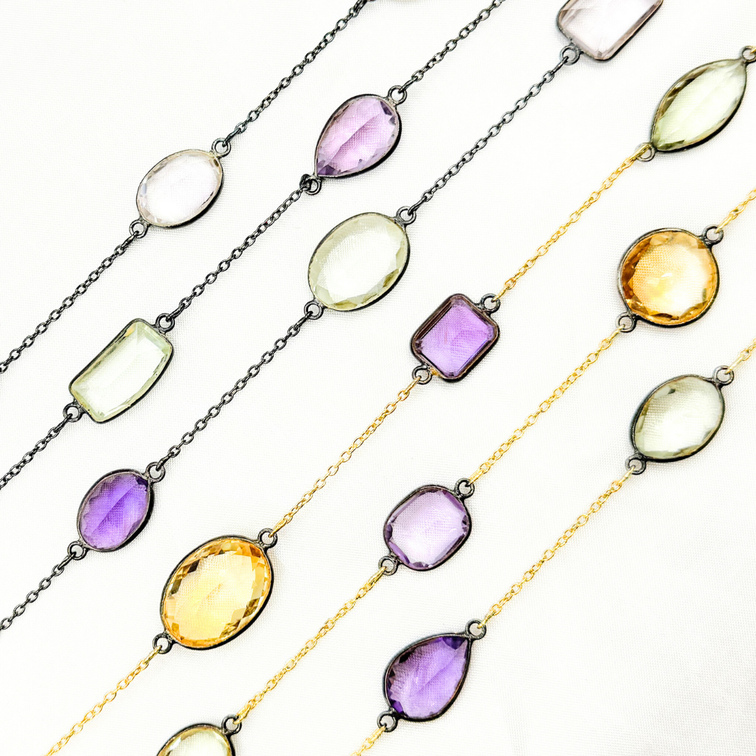Multi Gemstone Organic Shape Connected Wire Chain. MGS7